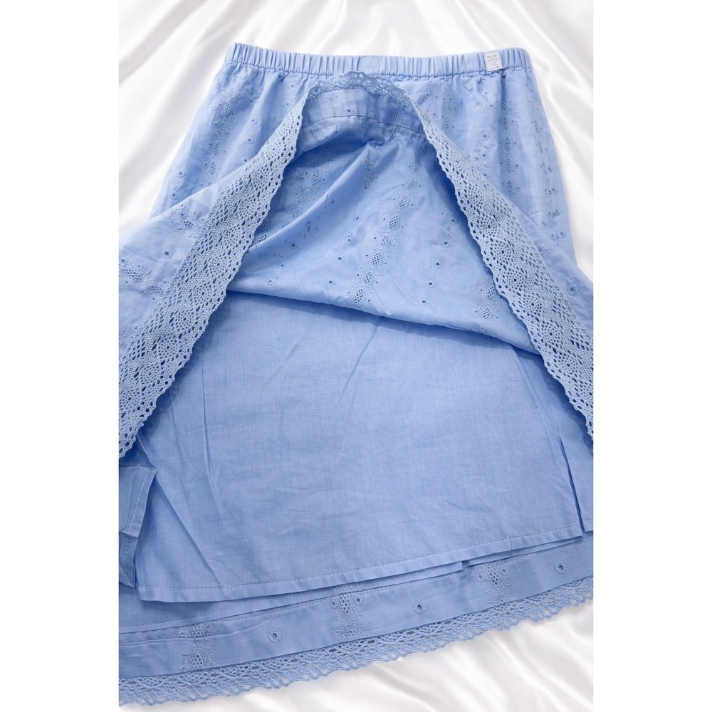 Denim & Co. Eyelet Midi Skirt Light Blue Pull On Elastic Waist Cotton Size XL - Picture 4 of 9